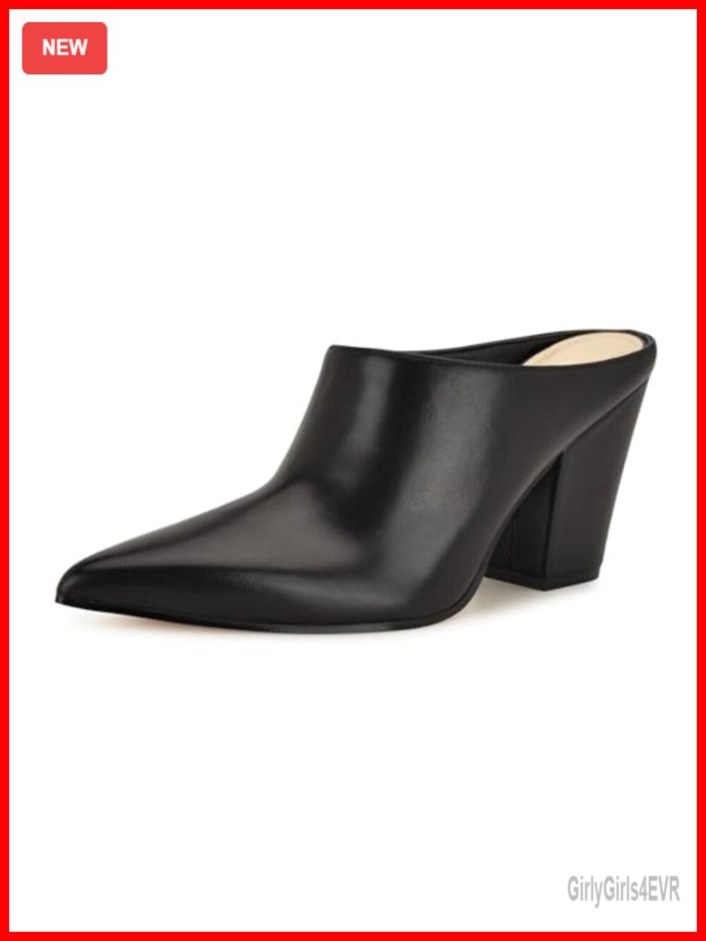 Nine West Amini Pointy Toe Slip-On Block Heel Mules Leather Upper Dress Shoes